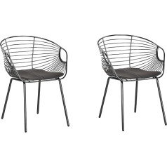 Beliani Hoback Set of 2 Metal Dining Room Chairs Black Backrest Faux Leather Seat Cushion