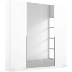 Rauch Möbel Alabama Wardrobe, White, Hinged Door Cupboard, with Mirror, 4 Doors, Includes Basic Accessory Pack of 2 Clothes Rails and 4 Shelves, 181 x 229 x 54 cm (W x H x D)