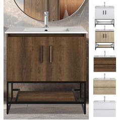 Vilstein Sink with Base Cabinet, Completely Pre-Assembled, Standing, Softclose Wing Door and Metal Base, Dark Brown, 80 cm