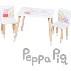 Roba Peppa Pig Children's Seating Set, 2 Children's Chairs and 1 Table for Children, Seat Set with Pink Cartoon Motif, Wood White / Natural, from 18 Months
