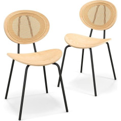 Homasis Set of 2 Dining Room Chairs, Kitchen Chairs with Rattan Backrest, Bar Stools Made of Wood and Metal, Kitchen Stools for Kitchen, Dining Room, Living Room, 47 x 47 x 83 cm, Natural