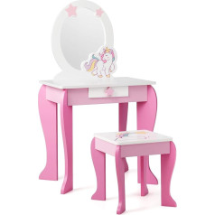 Costway Children's Dressing Table with Stool, Princess Dressing Table with Drawer and Removable Mirror, Pink Dressing Table for Girls from 3-7 Years (Pink)