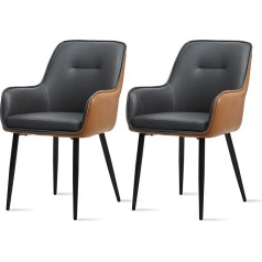 Ofcasa Dining Room Chairs Set of 2 Grey Brown Faux Leather Padded Leisure Chairs with Armrests Backrest and Metal Legs Living Room Corner Chairs Armchair for Home Kitchen Office Reception