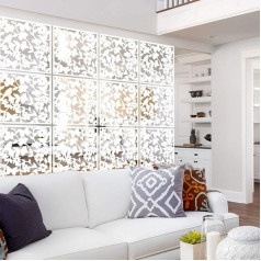 Lchen Hanging Room Divider, 12 Pieces PVC Panel Bird Flower Room Divider for Living Room, Dining Room, Living Room, Hotel and Bar Decoration (White 01)