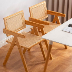 Botuwase Rattan Dining Chair Set with Comfortable Armrests, Rattan Chairs, Outdoor Rattan Chairs, Farmhouse Retro Mid-Century Modern Dining Chairs, Bedroom, Living Room,