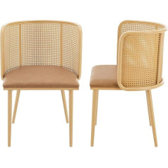 [En.casa] Flen Dining Room Chairs Dining Room Set of 2 Rattan Brown 2 x Chairs Kitchen Chairs Faux Leather Upholstered Chair Metal Legs in Wood Look