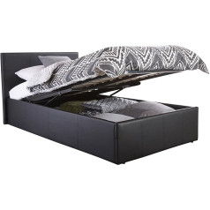 Right Deals Uk Denver Bett mit Aufbewahrung, 91 cm, Einzelbett, Ottoman, einfache Gasdruckfeder, Kunstleder, schwarz, 90 x 190 cm