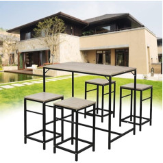 Huole 5-Piece Dining Set with 4 Chairs Kitchen Table Wooden Balcony Table Industrial Look Bar Table Set Bar Table with 4 Bar Stools Kitchen Counter with Bar Chairs