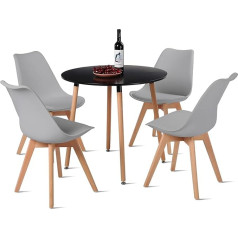 Dorafair Dining Table and Chairs 1 Table + 4 Chairs Nordic Design Black Round Table and 4 Chairs Grey