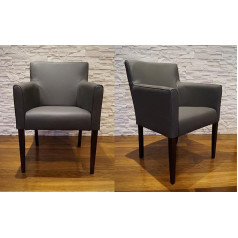 Quattro Meble Wide Genuine Leather Dining Room Chairs, Cross, Armchair, Dark Grey, Leather & Solid Wood Chairs, Leather Chairs with Armrests, Real Leather Dining Room Chair