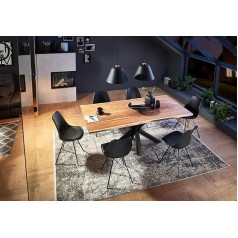 SAM Quincy Dining Set 200 x 100 cm Solid Acacia Wood and Natural-Coloured, Wane Table with Spider Frame Black + 6 x Lark Black Chairs
