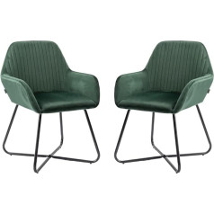 Mingone Set of 2 Dining Room Chairs, Retro Velvet Kitchen Chairs, Shell Chairs, Living Room, Conference Chair, Upholstered Chair, Armchair with Armrests (Green)