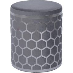 Pandora Mohoo Modern Round Velvet Ottoman Vanity Chair Footrest Stool with Hexagon Silver Metal Frame for Bedroom Living Room Study and Entrance (Dark Grey, Large)