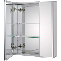 Fundin Bathroom Wall Cabinet with Two Glass Shelves, 51 x 61 cm, Silver Built-in or Surface-Mounted Mirror Cabinet, Frameless Mirror Door Cabinet