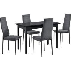 [En.casa] Dining Set with 4 Chairs 120 x 60 cm Kitchen Table in Black with Design Armchairs Dining Room Table with Set of 4 Upholstered Chairs