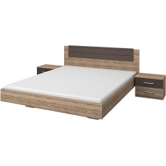 Rauch Möbel Barcelona Double Bed with 2 Bedside Tables, Sanremo Oak Light / Lava Grey, Lying Surface 160 x 200 cm, Dimensions Bed System Including Bedside Tables W x H x D 265 x 85 x 206 cm