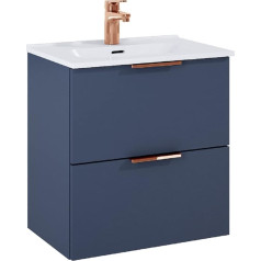 Highway 50 Bathroom Furniture Set, 50 cm, 2 Drawers, Soft-Close Ceramic Wall Cabinet, Bathroom Cabinet with Basin, Floor Cabinet, Modern Elegant, Wood Material, Matte Navy Blue