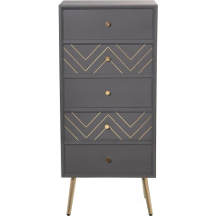 DRW Chest of Drawers with 5 Drawers MDF Pine with Metal Legs in Grey and Gold 46 x 37 x 102 cm Wood 46 x 37 x 102 cm