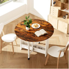 Kasshom Folding Dining Table Upgrade Version Convertible Table for Kitchen/Farmhouse/Living Room Space Saving Dining Room Table with 2 Layer Storage Shelves Rustic Brown