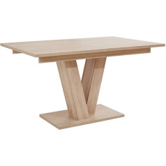 Homexperts DAVID Dining Room Table with Pull-Out Table in Oak Wood Look Light Brown / Column Table 140 cm / Synchronous Extension to 180 cm / Pull-Out Table / 140-180 x 90 x 75 cm (L x W x H)