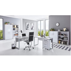 Moebel-Dich-Auf.de Tabor Pro 1 Office Furniture Set in Various Colours (Light Grey/White High Gloss)