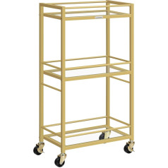 Mahancris Serving Trolley with Wine Rack, 3-Tier Tempered Glass Bar Trolley, Kitchen Trolley with Wheels, Lockable Trolley, Kitchen Trolley, Wine Trolley for Bar, Dining Room, Kitchen, Gold ARCJ40B01