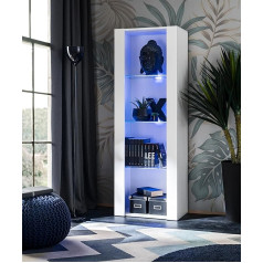 Komodee Tivoli Display Cabinet, White/White, Width 55 cm x Height 159 cm x Depth 35 cm, LED Blue, 3 Shelves, for Living Room, Bedroom, Entrance