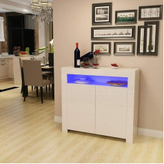 Tukailai White Kitchen Cabinet Sideboard with LED Lighting, Storage Cabinet Matt High Gloss for Kitchen Dining Room Living Room 2 Doors White