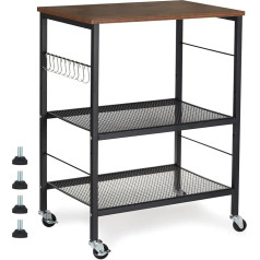 BTY Microwave Oven Stand Kitchen Baker's Rack 3 Tier Mesh Kitchen Storage Trolley with Metal Frame Industrial Wood Accent Furniture for Living Room Bedroom Kitchen - Rustic Brown