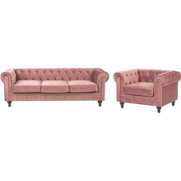 Beliani Chesterfield Classic Sofa Chair Set Velvet Fabric Chesterfield Style Pink