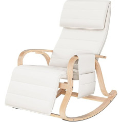 Firfurd Rocking Chair Birch Wood Relaxing Chair with 5-Way Adjustable Foot Part Load Capacity 150 kg Rocking Chair for Bedroom, Living Room, Balcony, Outdoor 65 x 86 x 100 cm, White