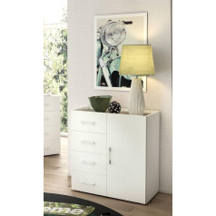 Dmora - Violetta Chest of Drawers, Buffet Cabinet with 1 Door and 4 Drawers, Living Room - Sideboard, Multi-Purpose Cabinet with Shelves, 100% Made in Italy, Cm 90 x 41h87, White