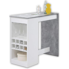 Stella Trading Colada Mini Modern Bar Table in Concrete Look, White, Spacious Counter with Bottle Shelf for Kitchen, Living Room & Dining Room, 115 x 104 x 50 cm (W x H x D)