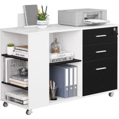 Yitahome Wooden Rolling Container, Mobile Filing Cabinet, 100 x 40 x 65 cm, Side Storage Cabinet for Stationery, Home Office Rolling Printer Holder, Side File Organiser Unit (Black and White)