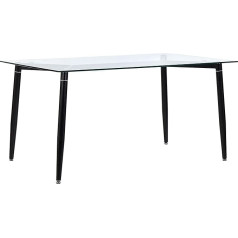 Beliani Totham Modern Dining Table with Tempered Glass Top Metal Frame in Black 150 x 90 cm