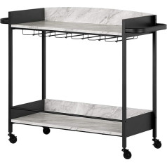 South Shore Mobile Bar Cart Black and Faux Carrara Marble
