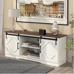 Kecduey TV Cabinet, TV Stand, Sideboard, Entertainment Centre with 2 Classic Sliding Doors, Adjustable Shelves for Living Room, Dining Room, Country House, Modern Design, 150 x 40 x 60 cm (White)