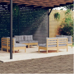 Guyana 8-TLG. Garten-Lounge-Set mit Grauen Kissen Gartenlounge Set Gartenlounge Outdoor GartenmöBel Lounge Set Sitzgruppe Mit Kissen Kiefernholz 3096039