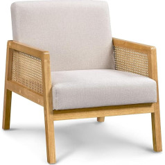 Yaheetech Armrest Chair, Lounge Chair with Padding, Comfortable Upholstered Chair with Rattan Armrests, Single Sofa for Living Room, Reception Room, Reading Corner