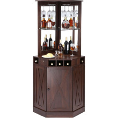 Vevor Industrieller Eck-Barschrank, Weintisch für Spirituosen und Gläser, Sideboard-Buffetschrank mit Glashalter, Freistehender Kaffee-Barschrank aus Bauernholz für Wohnzimmer, Hausbar, Walnussholz