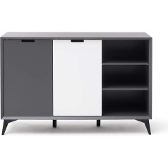Robas Lund Lowboard White Grey Living Room Cabinet with 180° Rotating Door, Cabinet W x H x D 180 x 73 x 40 cm