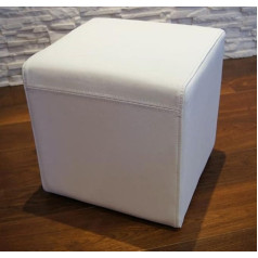 Quattro Meble Real Leather Stool 40 x 40 x 40 cm Cowhide Seat Cube Footstool Upholstered Stool Real Leather Puff White