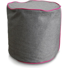 Kinzler S-10125/127 Luxury Stool in Linen Look Round Approx. Diameter 40 x Height 40 cm Anthracite with Piping Magenta