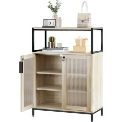 Treetalk Storage Cabinet, Sideboard Cabinet with Decorative Glass Doors and Adjustable Inner Shelves, Buffet Cabinet with Open Top Shelf for Hallway, Entrance Area or Living Room, Light Oak