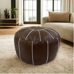 Louis Donné Unfilled Handmade Moroccan Round Ottoman Pouffe Cover Footstool Seat Faux Leather Storage Bean Bag Floor Chair Footrest for Living Room Bedroom or Balcony (Brown)