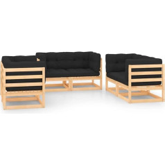 Homgoday 6-TLG. Gartenlounge Set Gartensofa Gartenmöbel Set Sitzgruppe mit Kissen Gartengarnitur Loungemöbel Balkonmöbel Gartenlounge Sitzgarnitur Kiefer Massivholz#1