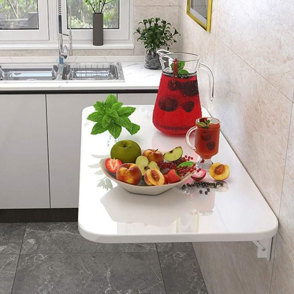 Kddeon Drop Leaf Wall Table Space Saving Folding Table Floating Desk for Computer Table Bar Table Kitchen Table Dining Table Laundry Bench 34 Sizes White with Accessories (70 x 40 cm / 28 x 16 inches)