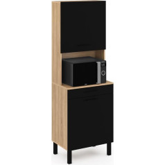 Idmarket - Sideboard für die Küche, 60 cm, CINA, 2 Türen + Schublade, Buche, Schwarz