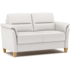 Cavadore Palera Leather 2-Seater Sofa / Country House Couch with Spring Core + Solid Wooden Feet / 149 x 89 x 89 cm / Leather White