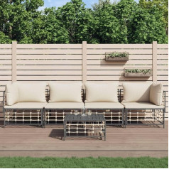 Whopbxgad Living Room Furniture Set, Couch Sets for Living Room, Sofa Bed, 5-Piece Garden Lounge Set with Cushions, Anthracite, Poly Rattan Modular Sofa, Modular Sofa, Outdoor Patio Furniture,